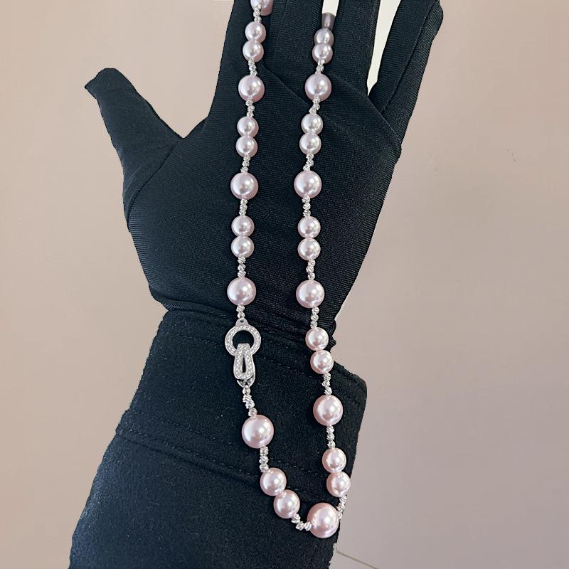 

Women s Autumn and Winter Light Luxury Niche Horseshoe Ring Buckle Pearl Necklace ярко-розовый