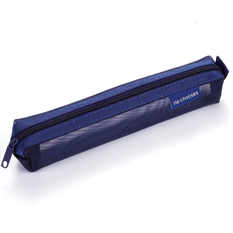 

Portable Pencil Case Travel Storage Nylon Mesh Makeup Brush Organizer Transparent Large Capacity Pen Bag Student Office Supplies синий