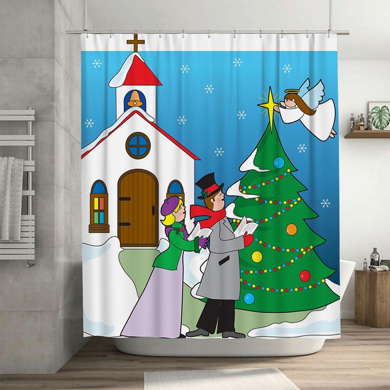 

TU Victorian Christmas Shower Curtain Vintage Holiday Decor Festive Bathroom Set Winter Wonderland Xmas Gift Cozy Home 90x180cm35x71in
