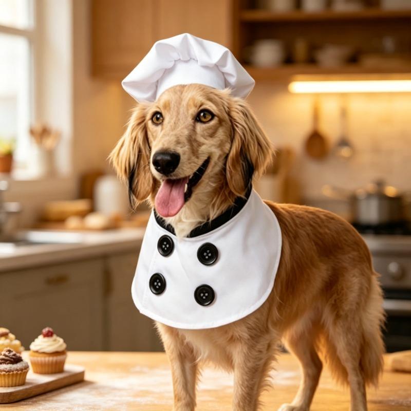 New Dog Chef Hat Costume Funny Kitchen Role Play Outfit Halloween Christmas Cosplay Clothes for Small Medium Dogs