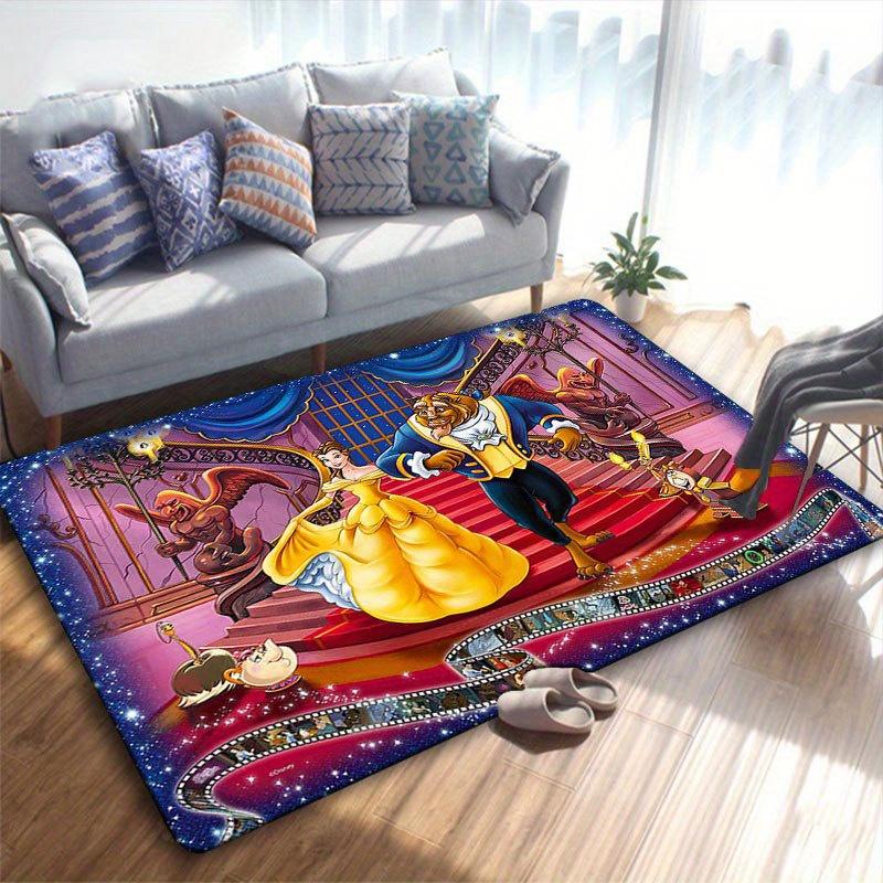 1 Stück Disney Die Schöne und das Biest Muster Teppich Bereichsteppich Rutschfester Teppich Handwaschbar Fußmatte Geeignet für Wohnzimmer Schlafzimmer Heimdekoration