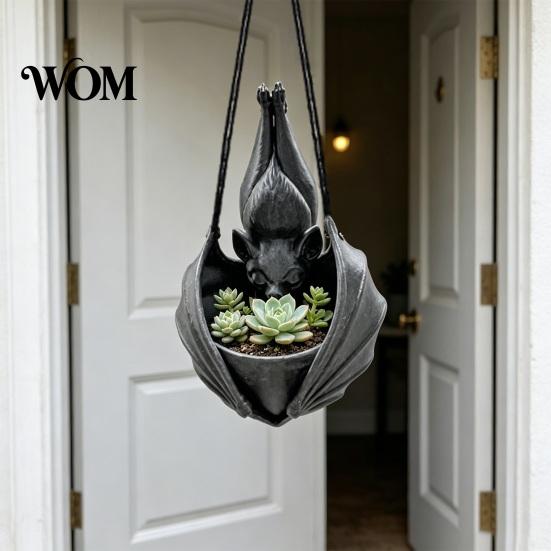 Gothic Flower Pot Bat Shaped Hanging Planter, Plant for Indoor Outdoor Garden Decorative Basin Vines Wall Decor, Unique Wing Flowerpot Succulents And