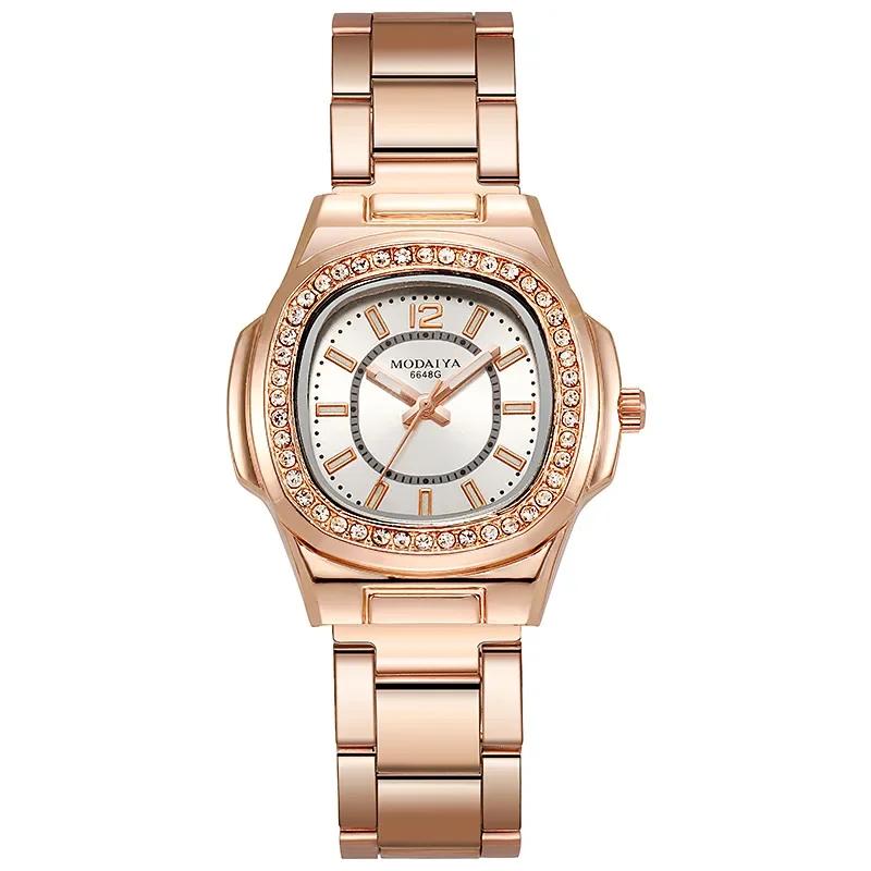 Luxury Ladies Digital Diamond Studded Quartz Watch Fashion  New Rose Gold Stainless Steel Strap Women's Dress Clock Watches