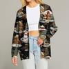Women's Fashion Long Sleeve Print V-Neck Button Loose Cardigan Top