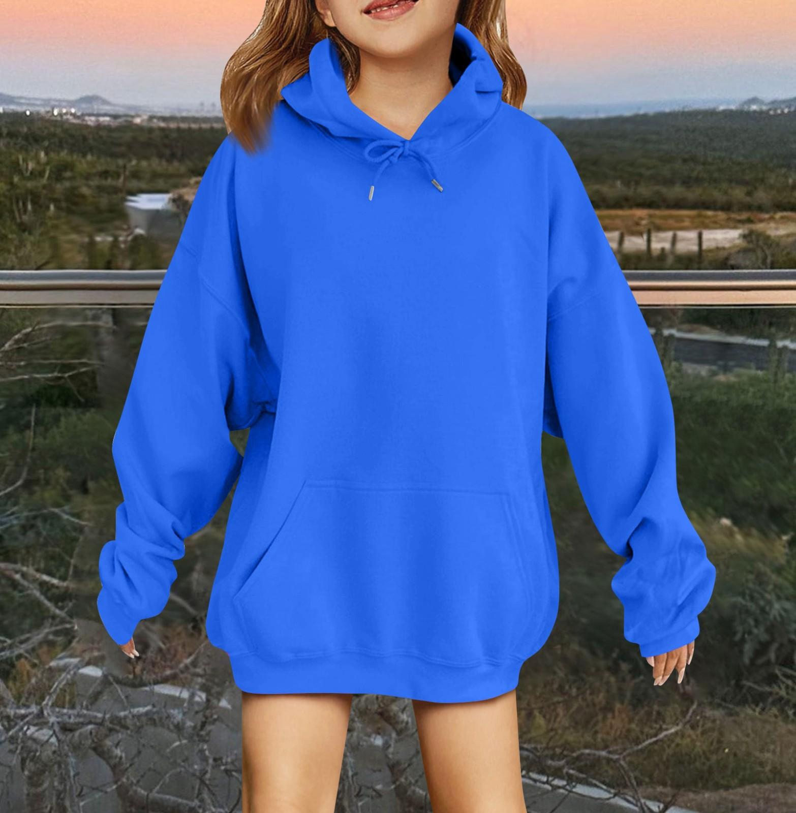 Милые толстовки с капюшоном для девочек-подростков Модные опрятные толстовки с капюшоном Рубашки с длинным рукавом больших размеров Одежда для девочек 160 синий 1379₽