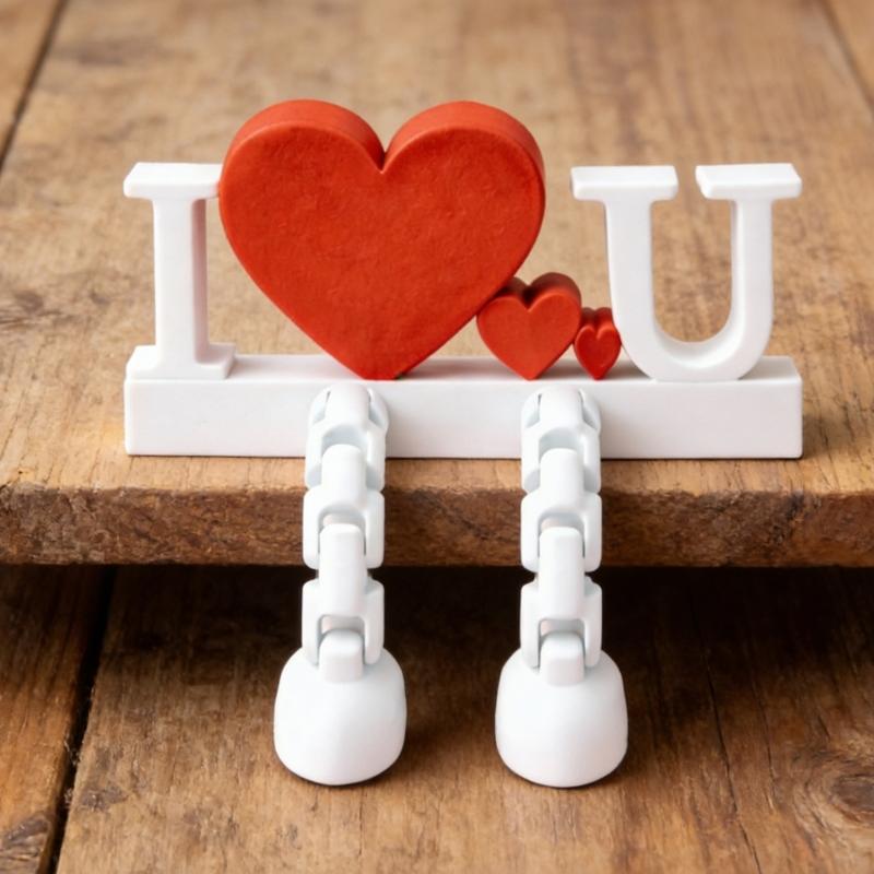 Movable Joint Heart Figurine Decorative Accent for Living Room Bedroom Office Valentines Day Ornament