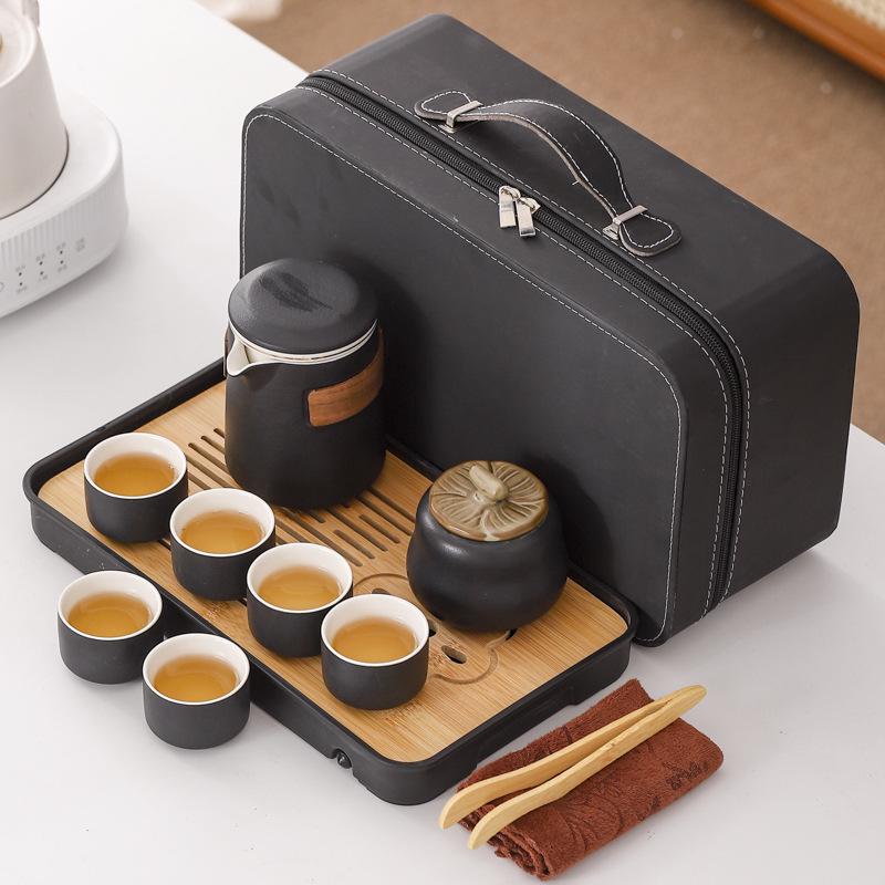 Compact Ceramic Travel Tea Set: 1 Teapot + 6 Cups for Camping or Business Gifts