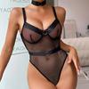 European & American Sexy Halterneck Mesh Bodysuit with Metal Detailing