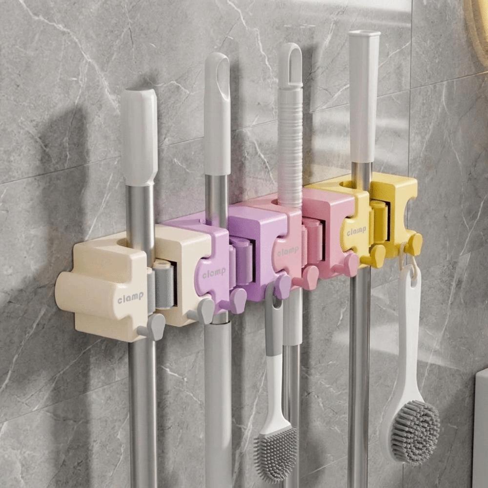 Wall Mounted Macaron Mop Clip Self Adhesive Broom Storage Clip Macaron Mop Holder for Bathroom