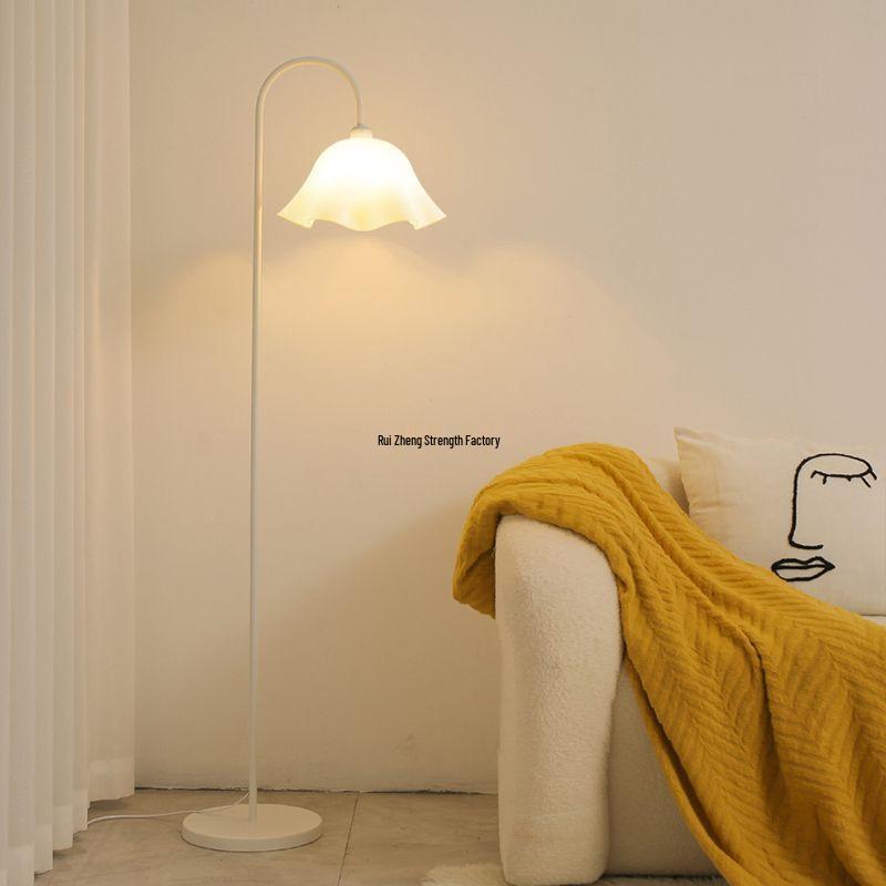 Nordic Flower-Inspired Cream Floor Lamp for Living Room or Bedside