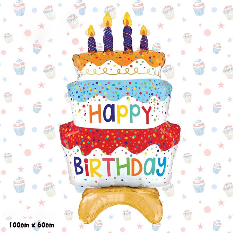 3D Birthday Cake Aluminum Film Balloon Decoration Colored Double Layer Cake 1 Year Old Baby Shower Birthday Party Supplies