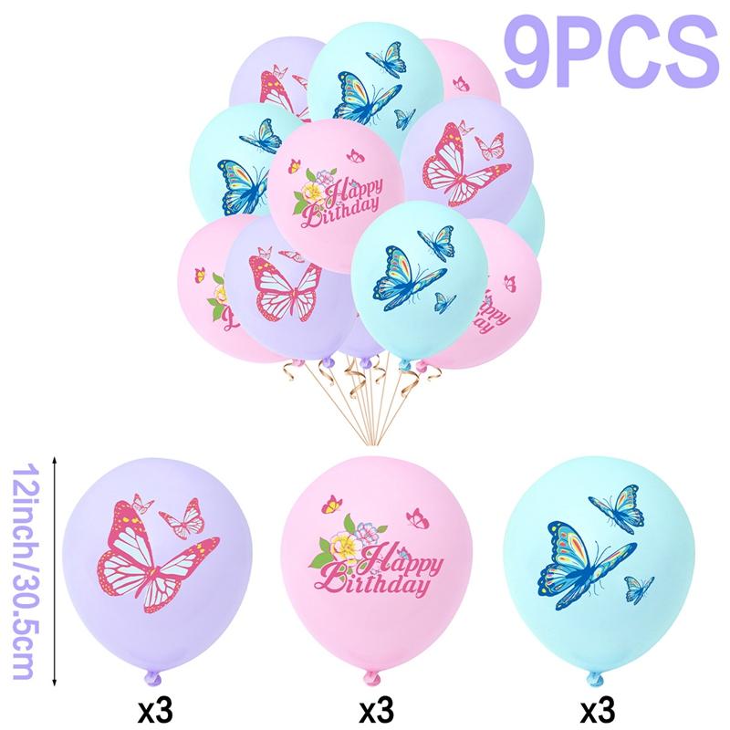 Butterfly Theme Party Paper Banner Latex Balloons Happy 1st Birthday Party Decoration Kids Baby Shower Girl Birthday Suppies