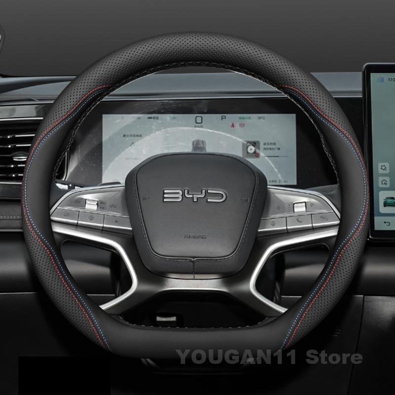 Leather Car Steering Wheel Cover For BYD Sealion 7 Dolphin Seal U Dm I 2020-2025 Auto Interior Byd Shark 06 Accessories 2025