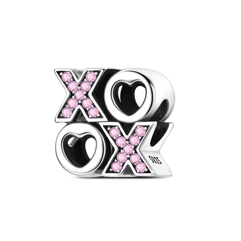 925 Silver Charms Bead CZ Zircon Love Mom Pink Heart Dangle Fit DIY Bracelet Women Mother's Day Jewelry Gift