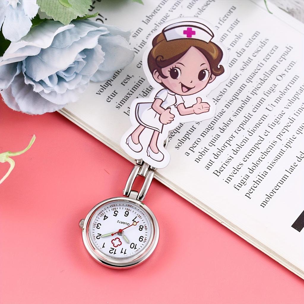 Cartoon Nurse Watch Glow Needle Cute Cartoon Nurse Pocket Watch Student Male and Female Exam Watch Chest Watch Watch