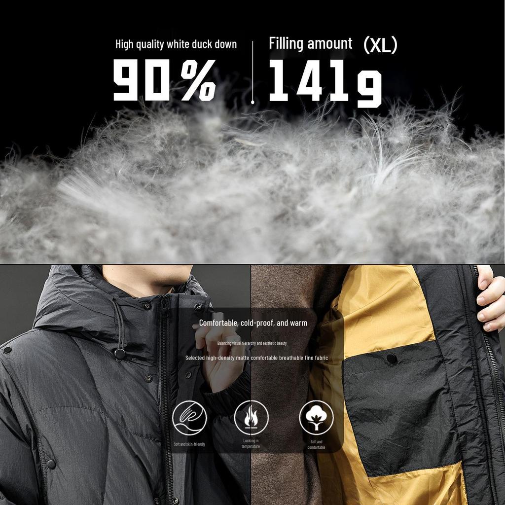 Men's Trendy Brand 2025 Winter White Duck Down Hooded Puffer Jacket - Loose Fit, Plus Size, Versatile Coat.