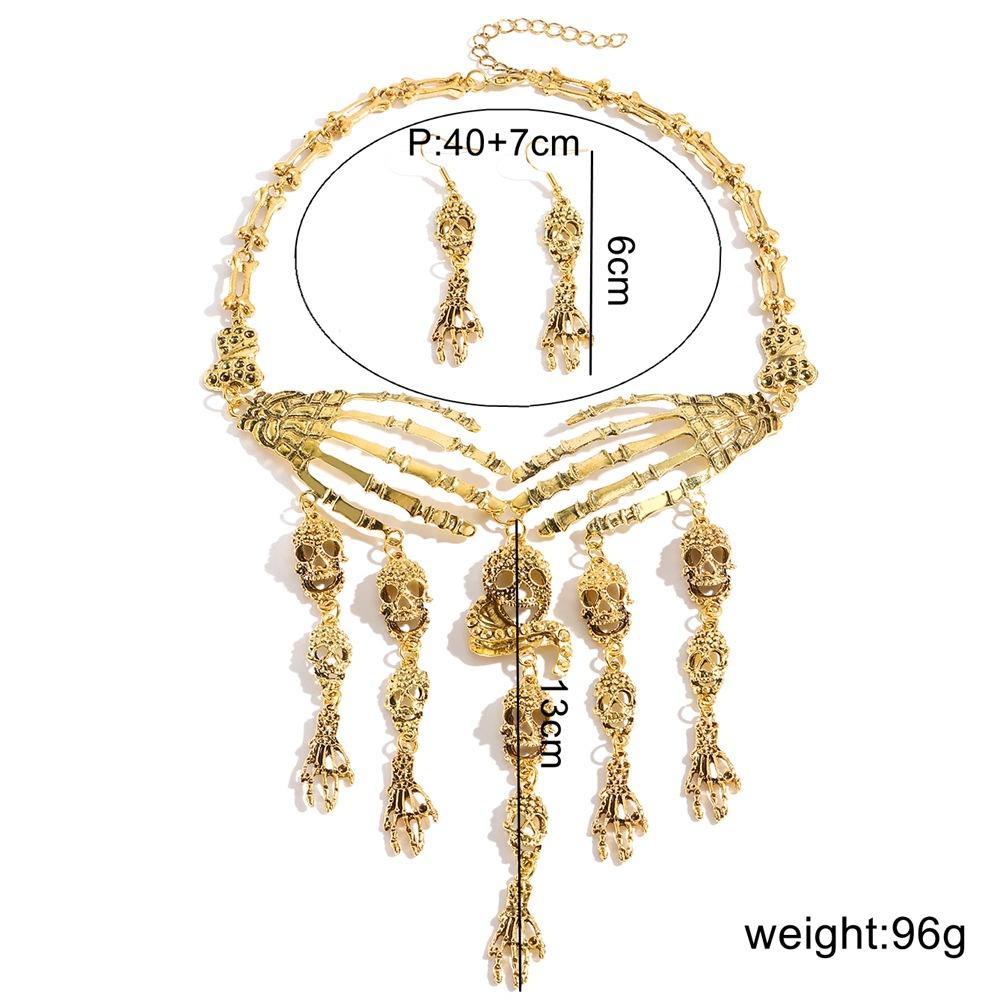Gothic Punk Vintage Ghost Hand Skull Necklace Earring Set for Women Party Accessories