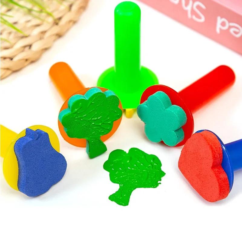 Kids Toddler Sponge Stamp Brush Kits Flower Drawing Toys for Children Paint Educational Art and Craft Creativity Boys Girls