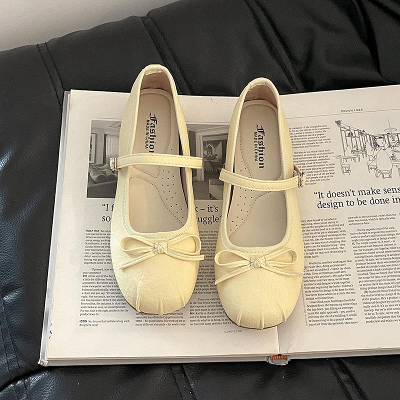 Fashion versatile buckle casual retro bow Mary Jane shoes women's summer temperament ballet shoes light mouth single shoes