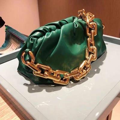 Women Bag Thick Chain  New Autumn PU Flap Ruched Fashion Solid Hasp Clouds Shoulder Bag Purses Handbags Euro-America Style
