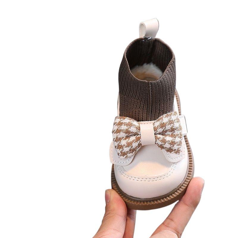 Baby Girl Boots Autumn and Winter Princess Shoes Baby Toddler Shoes Children Short Boots Girls Leather Shoes Velvet Cotton Shoes