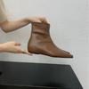 2025 New Korean Version Pointed Splicing Inner High Slope Heel Low Tube Rear Zipper Chelsea Martin Booties