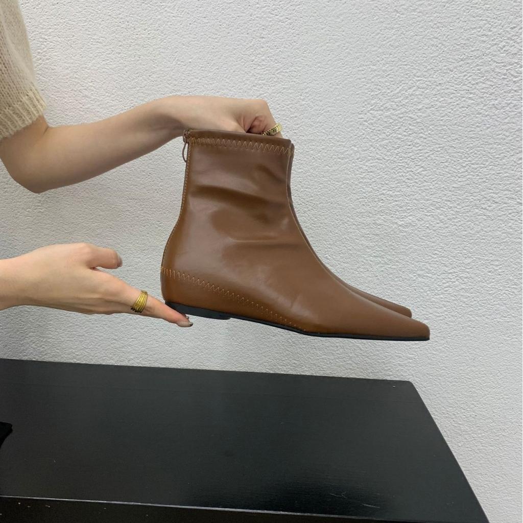 2025 New Korean Version Pointed Splicing Inner High Slope Heel Low Tube Rear Zipper Chelsea Martin Booties