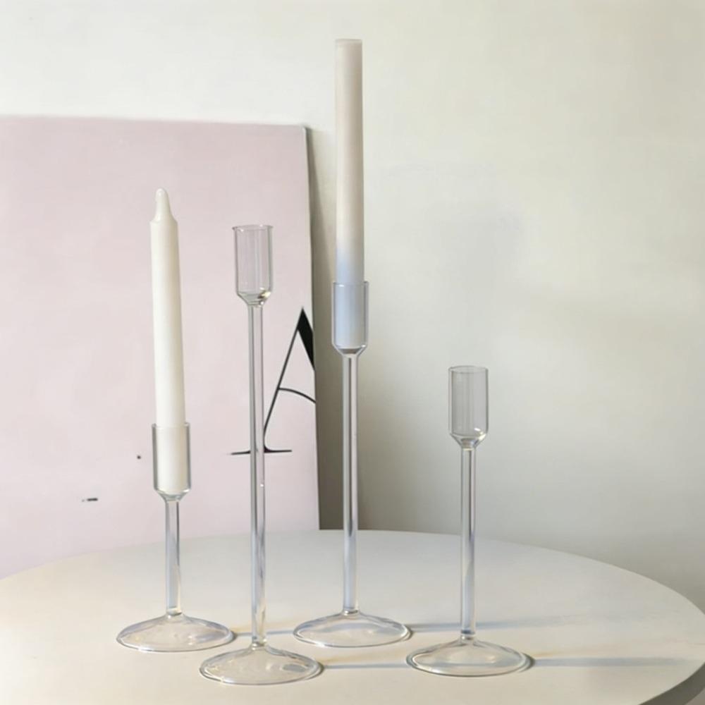 Nordic Minimalism High Footed Glass Candle Holders Romantic Candlelight Dinner Ornament for Wedding Party Table Decoration
