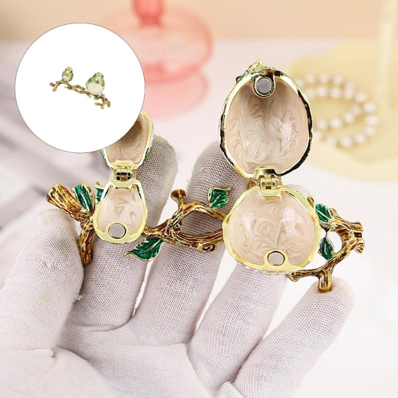 Zinc Alloy Bird Jewelry Box, Enamel Jewelry Holder for Rings and Earrings, Lovebird Display Box for Vanity, Dresser or Shelf Use