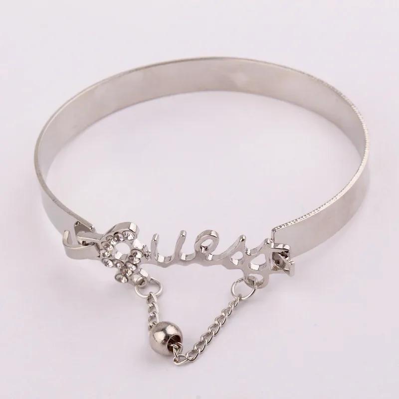 

Gold Plating Crystal Bracelets for Women Fashion Titanium Love Stainless Steel Bangle Feminina Jewelry Accessories Free Shipping