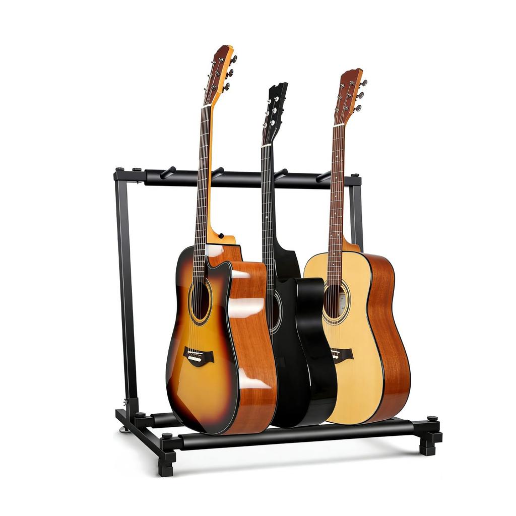 Foldable Guitar Stand for 3 with Rubber and Scratch Compact Design Suitable for and Wind Instruments, Anti-tip Protection. Guitar, Bass, Ukulele,