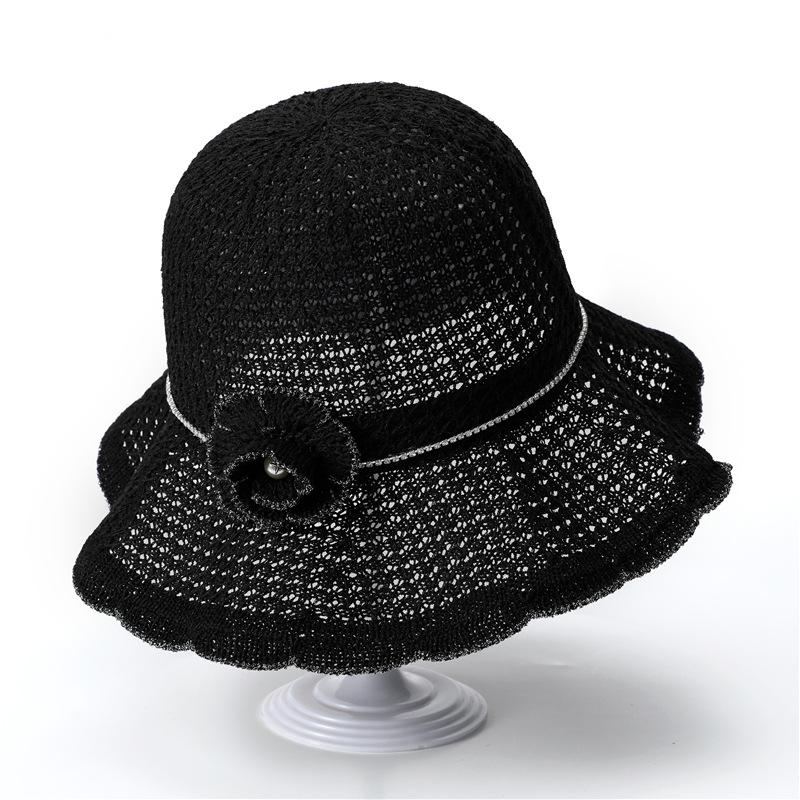 

Summer Wave Edge Flowers Hollow Sunshade Fisherman Hat Children s Beach Foldable Sun Hat M（56-58cm）