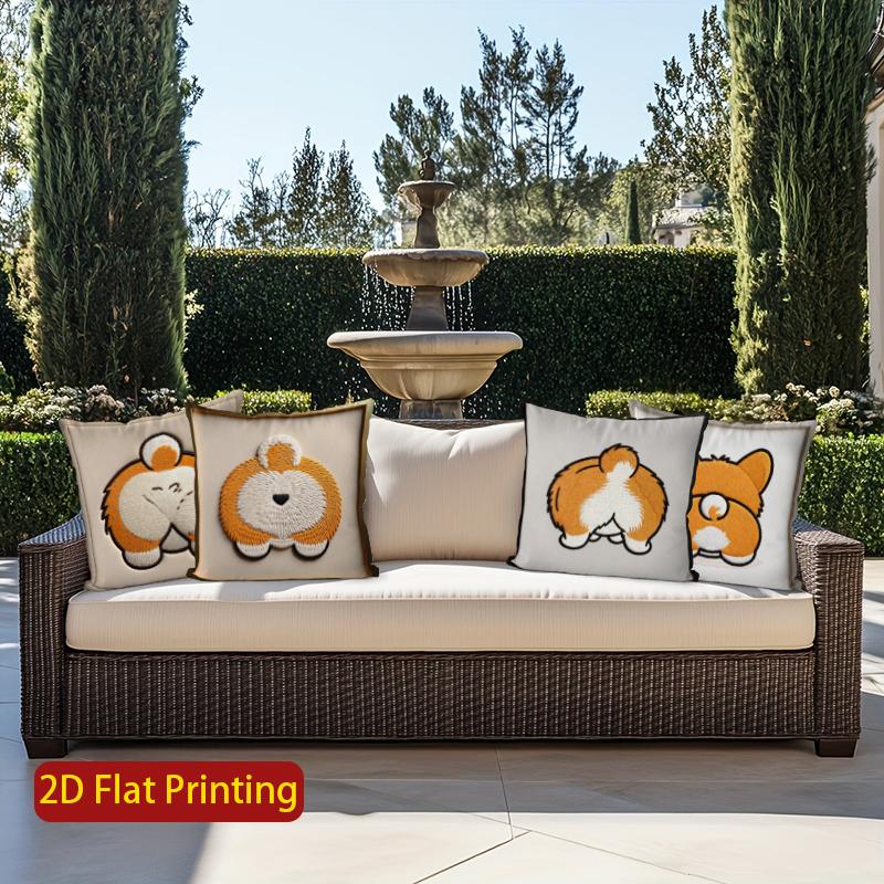 2D Cute Corgi Butt Patterns Throw Pillow Covers Pattern Cushion Cover Suitable For Sofa Bedroom Car Pillow Cover