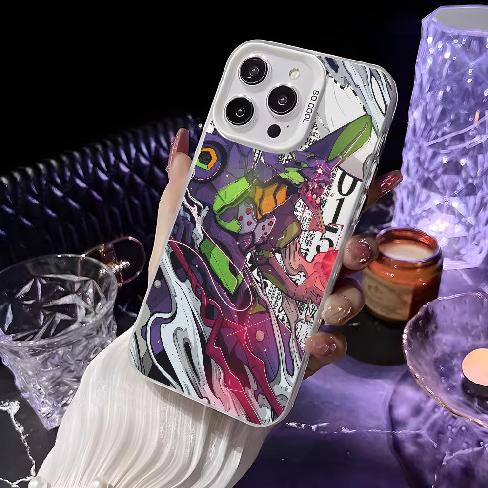 

Anime E-Evangelion Eva-01 Phone Case For iPhone 16 15 14 13 12 11 Pro Max White Matte Laser Metallic Aurora Funda iPhone15promax