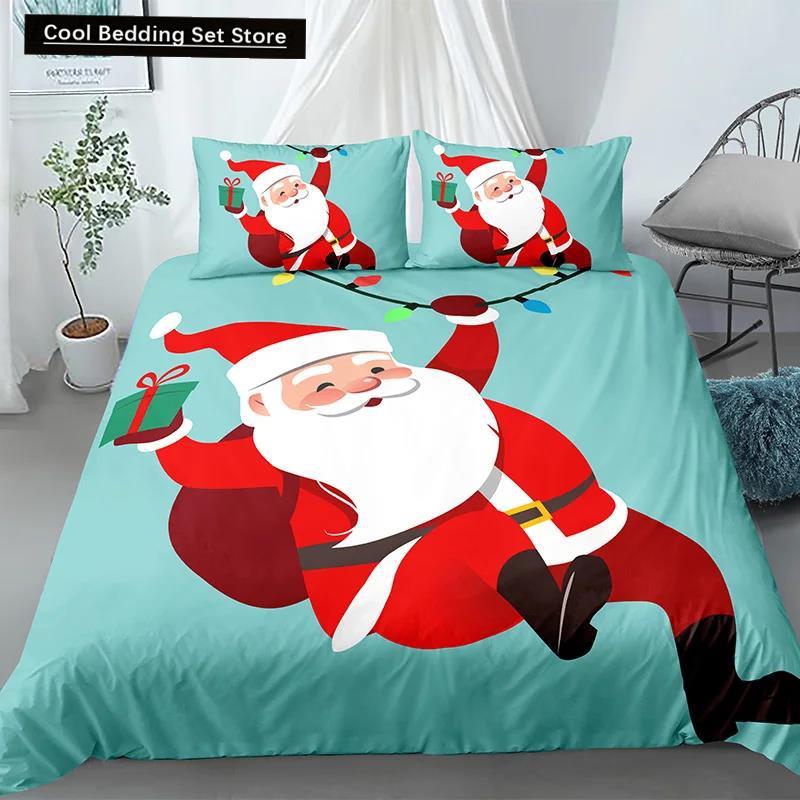 Merry Christmas King Queen Duvet Red Cartoon Santa Car Animals Bedding Set for Children Boy Girl Happy Holiday Theme Quilt Cover