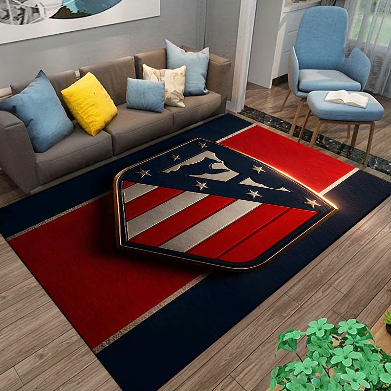 "Red Blue Striped Shield Emblem Carpet for Living Room Decor" Suitable for use as an anti-slip for living room bedroom sofas