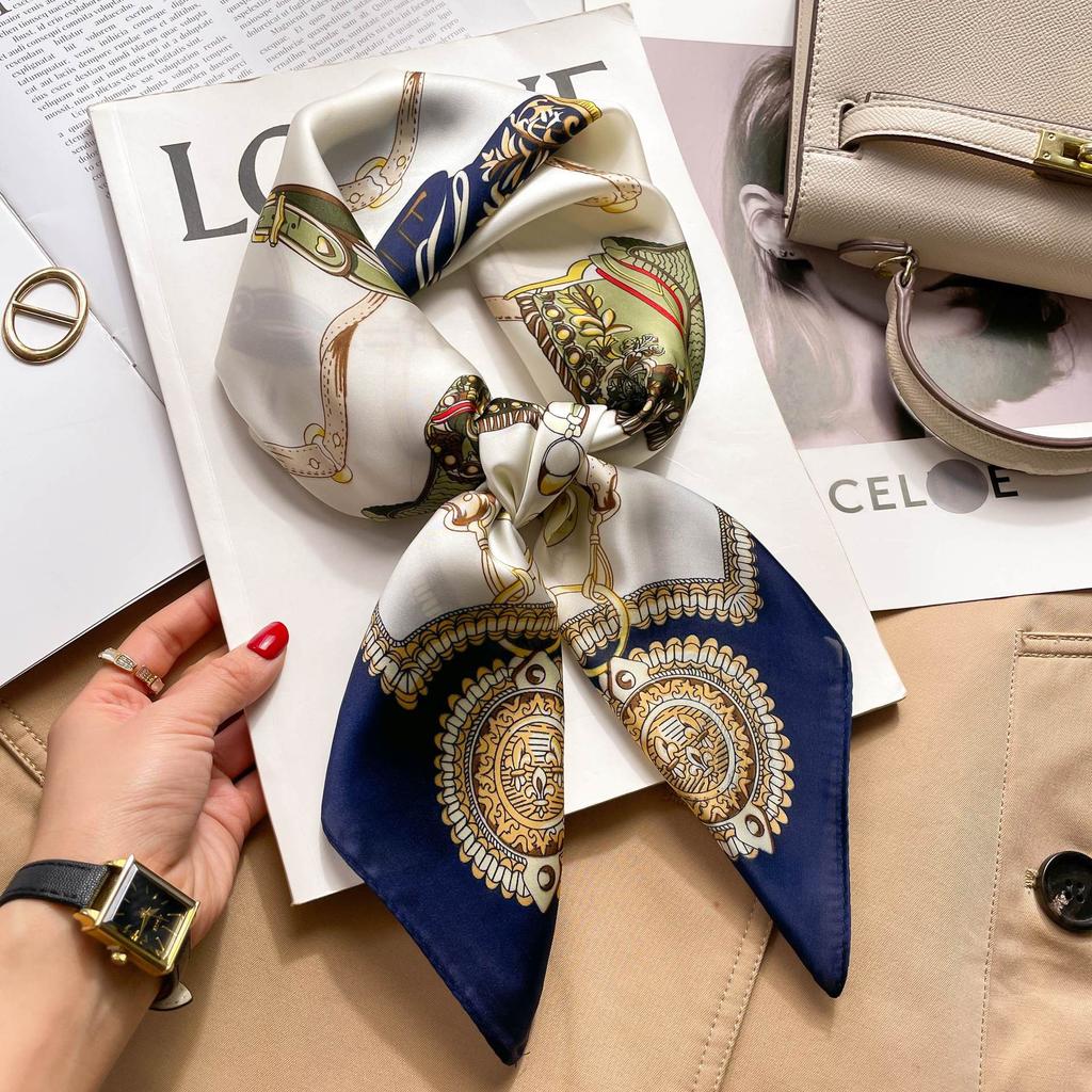 Blue and white temperament 71 small square scarf silk scarf women's new summer thin versatile fashion simple high-end scarf