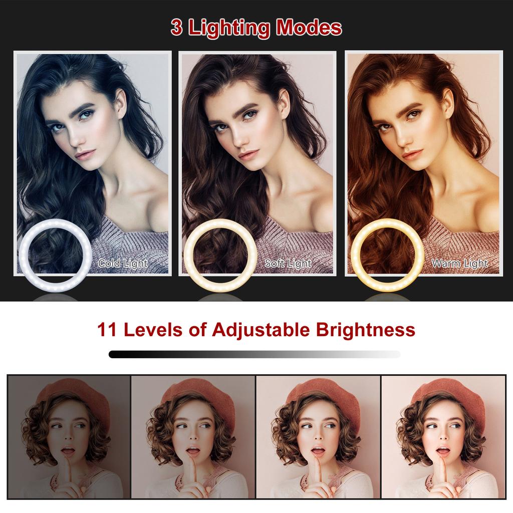 10 Inch LED Ring Light Video Conference Lighting 3 Lighting Modes 11 Levels Adjustable Brightness USB Powered with