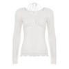 Spicy Girl Mesh Patchwork White Two-Piece Style Ruffle Trim Sheer Long Sleeve Top