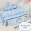 Staged Type Pencil Bag Pen Case 3 Compartment Transparent Front Cream Color Storage Pouch for Stationery School