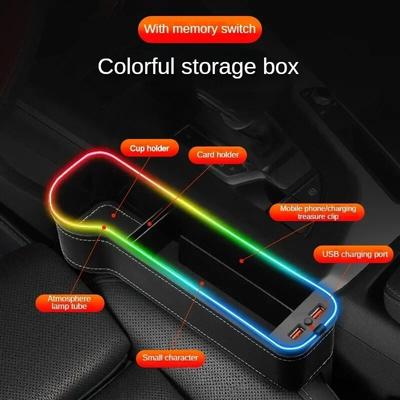 Κουτί αποθήκευσης Car Crevice με 2 φορτιστή USB Πολύχρωμο LED διάκενο καθίσματος με σχισμή κάθισμα τσέπης Organizer Κάρτα θήκη για μπουκάλια τηλεφώνου