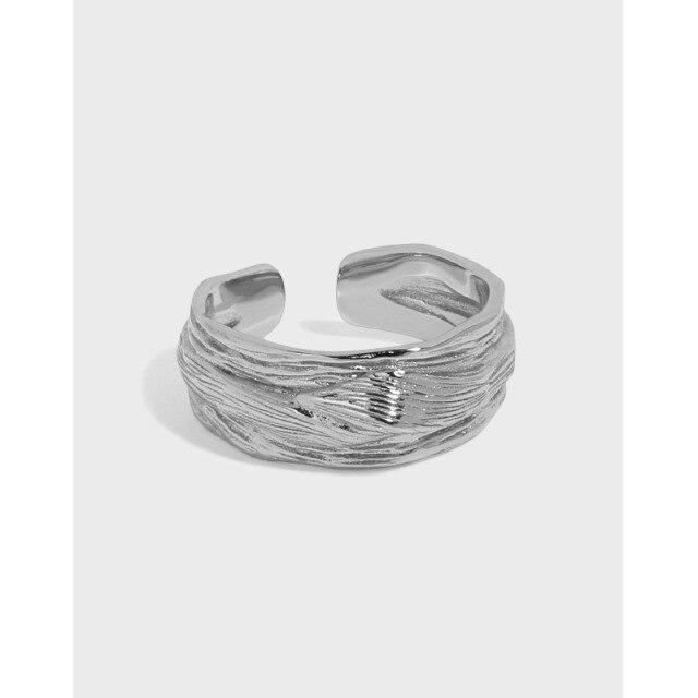 S925 Sterling Silver Opening Ring  Irregular Texture Jewelry Simple Fashion Women Open Adjustable Ring