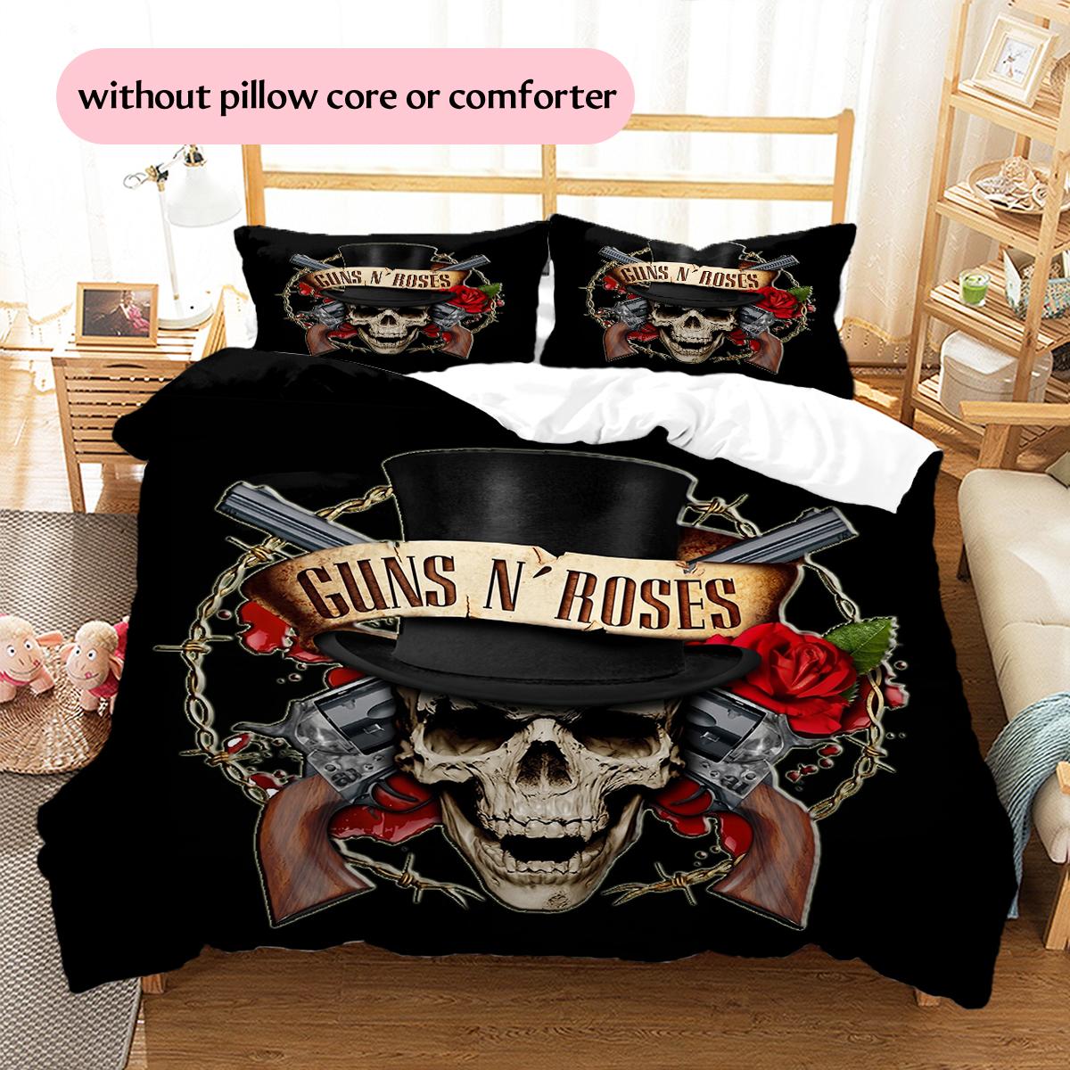 Guns N Roses Pattern Bedding Home Decoration Birthday Gift (1 * duvet cover + 2 * pillowcase, without core) 135x200cm