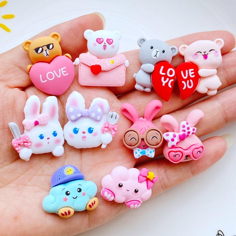 10Pcs New Cute Mini Bear /Rabbit /Cloud  Flat Back Resin Cabochons Scrapbooking DIY Jewelry Craft Decoration Accessories