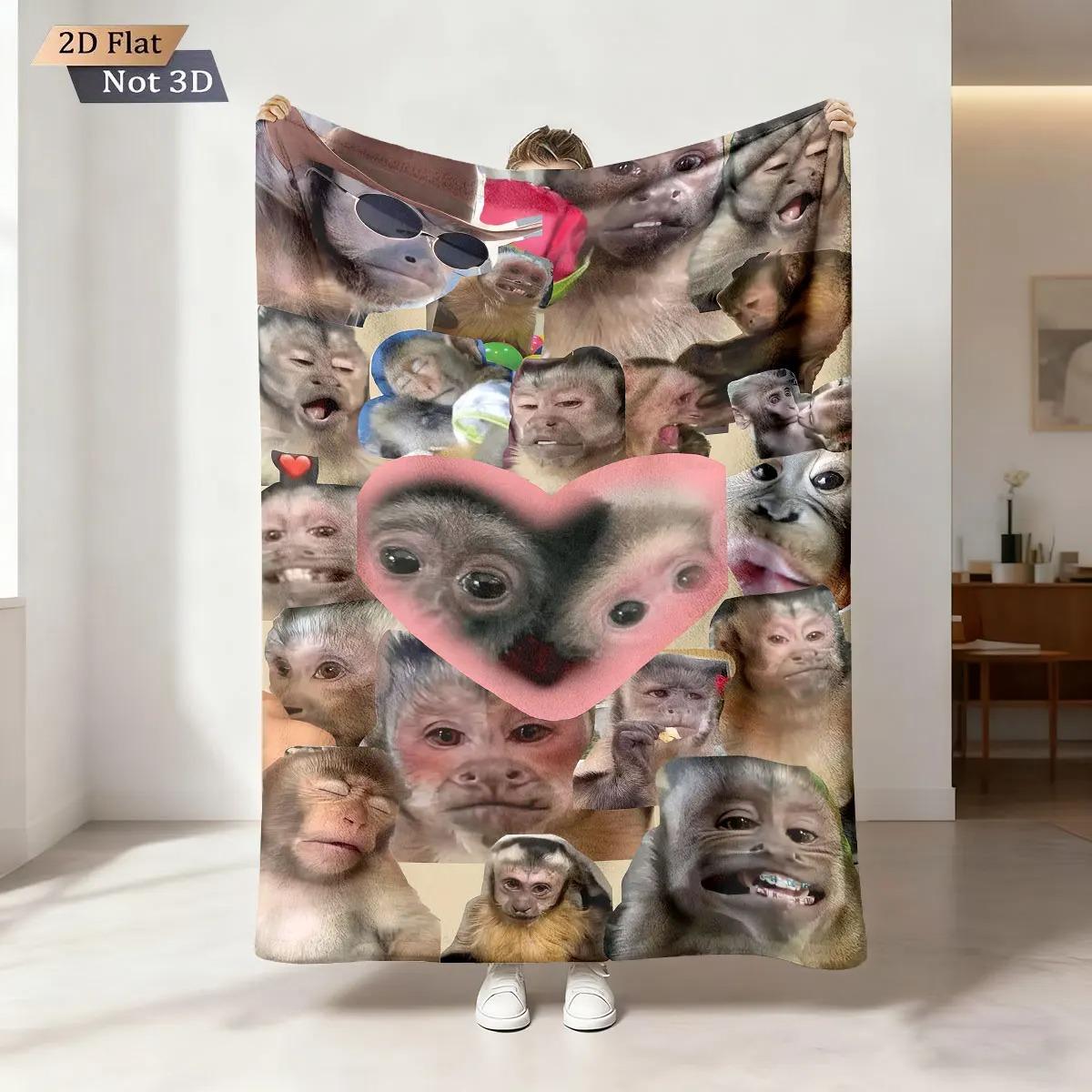 

1pc Funny Monkey Print Flannel Blanket With Multiple Sizes Soft Comfortable Nap And Leisure Blanket throw blanket Home Travel 75x90cm