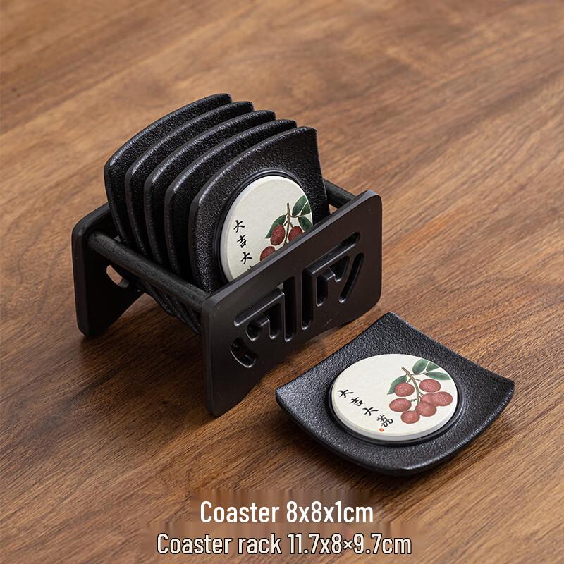 Zhinianhua Absorbent Cork Coasters, 6-Pack with Storage Rack