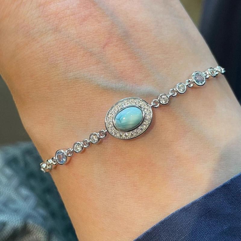 Fresh retro diamond inlaid turquoise bracelet new in oval stone fine bracelets light luxury high-end simple party gift