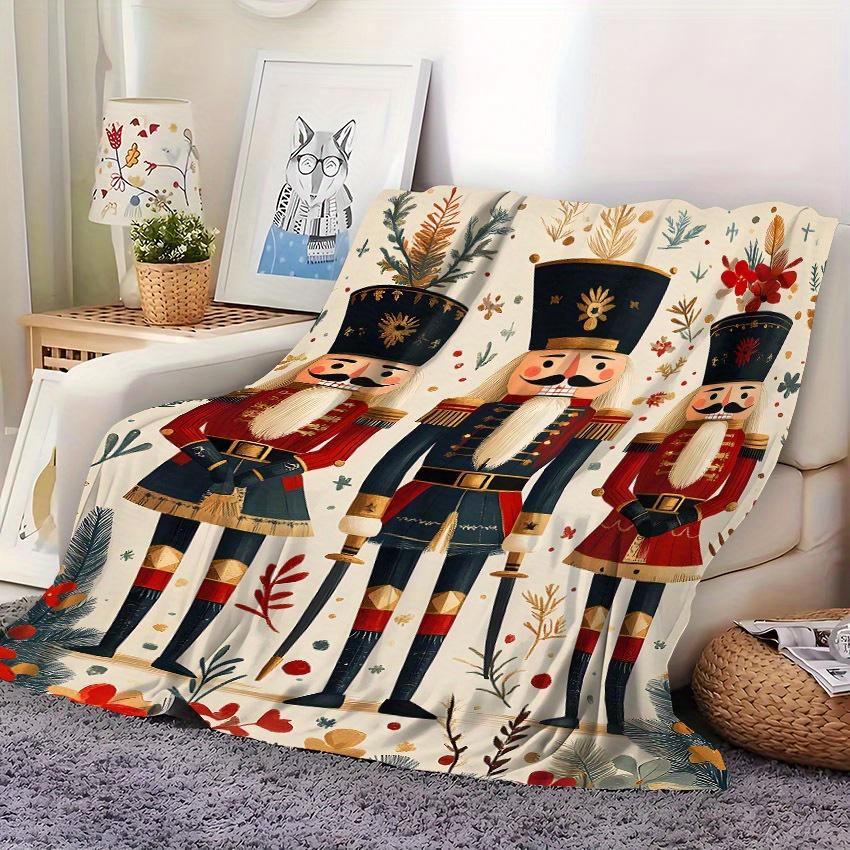 Nutcracker Soldier Flannel Blanket - Vintage Polyester Throw,Soft All-Season Decor for Bed/Sofa, Machine Washable Christmas Gift