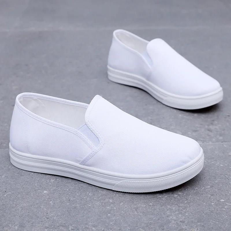 Fashion 2025Women Fashion Plus Size Anti Skid Black Canvas Shoes Student School Spring & Summer White Slip On Shoes Zapatos De Mujer