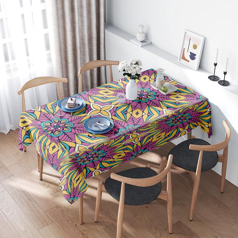 

Colorful Mandala TableclothDecorative Floral Print Polyester Table Cover Unique Home Textile for Dining Room or Kitchen 160X220CM